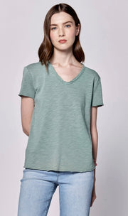 Dear John Fray Neck V Neck Tee Shirts- Available in White, Black, Azure Blue, Pale Yellow + Blue/Grey