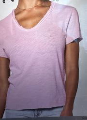 Dear John Fray Neck V Neck Tee Shirts- Available in White, Black, Azure Blue, Pale Yellow + Blue/Grey