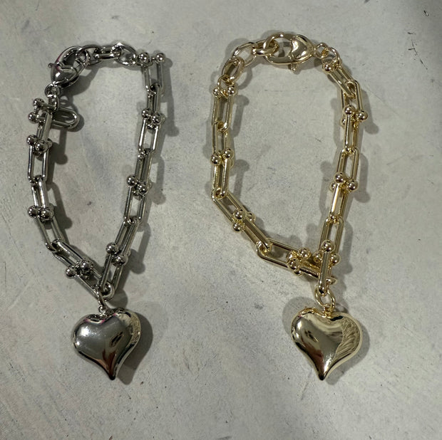 Puff Heart Love Bracelet- Choose From Silver or Gold