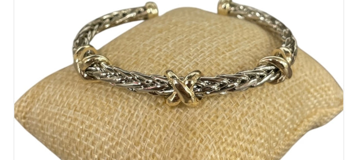 Braided Two Tone Triple Infinity Rhodium Plated Bangle Bracelet