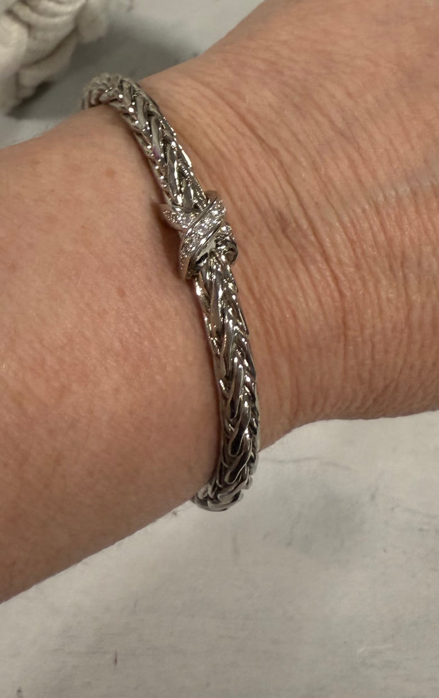Silver Single Infinity CZ Twist Bangle Bracelet