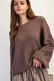 Mink Textured Boat Neck Sweater
