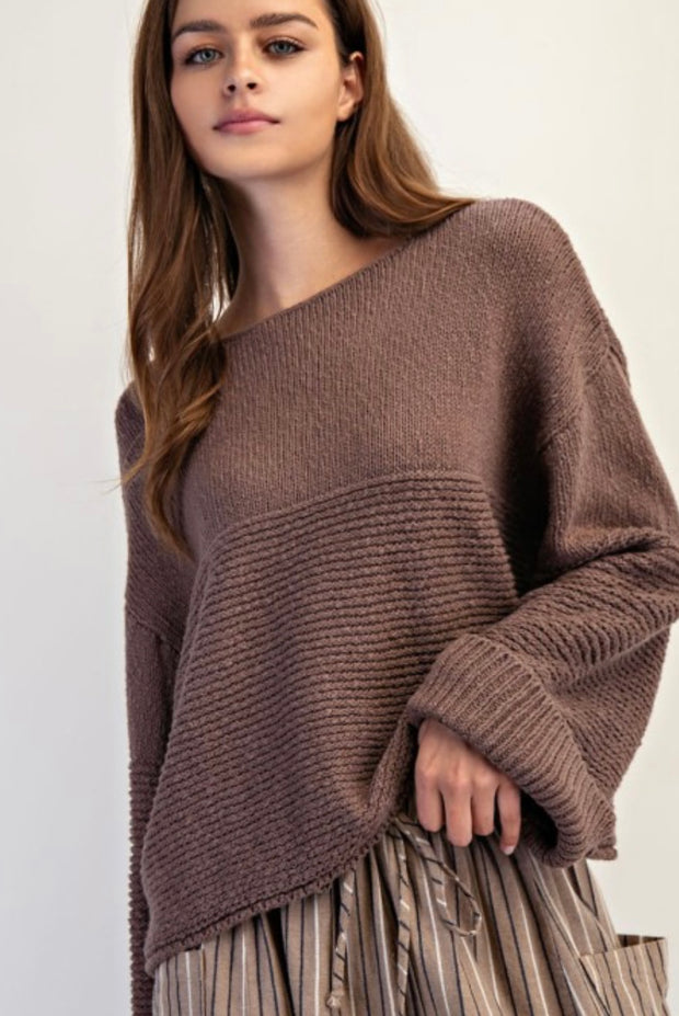 Mink Textured Boat Neck Sweater