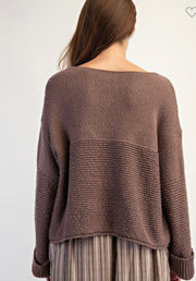 Mink Textured Boat Neck Sweater