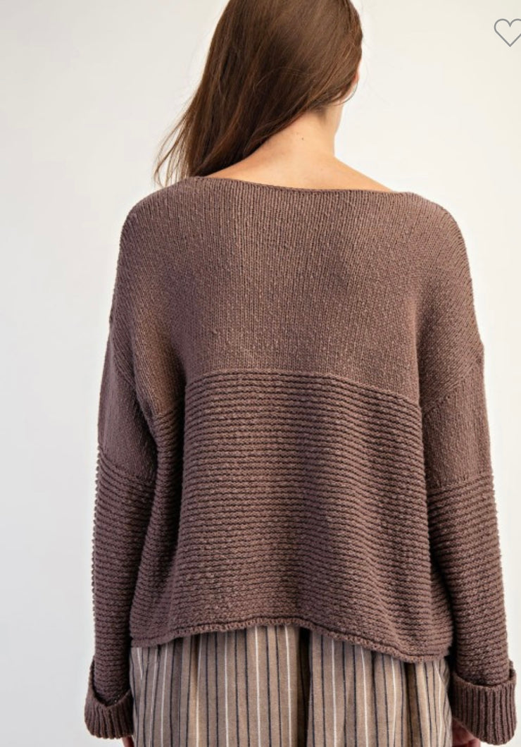 Mink Textured Boat Neck Sweater