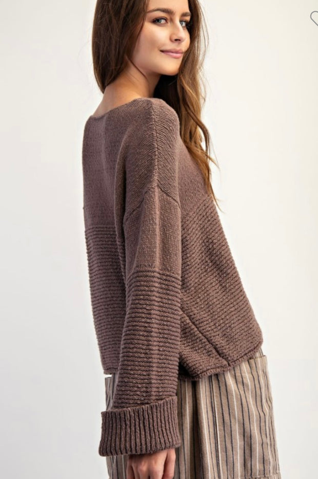 Mink Textured Boat Neck Sweater