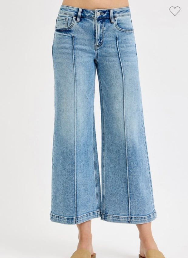 Mid Rise Crop Jeans With Pintuck Detail