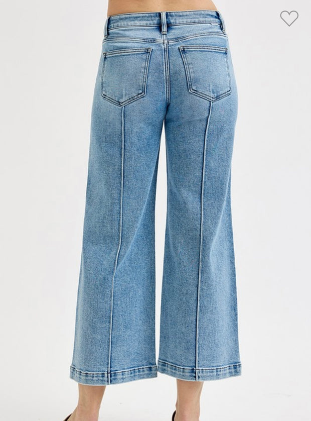 Mid Rise Crop Jeans With Pintuck Detail