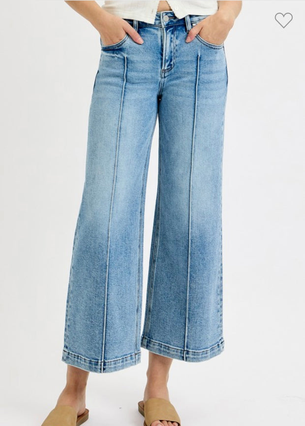 Mid Rise Crop Jeans With Pintuck Detail