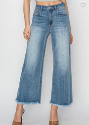 High Rise Crop Wide Leg Fray Hem Jeans