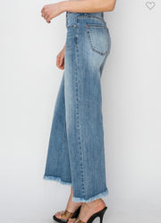 High Rise Crop Wide Leg Fray Hem Jeans