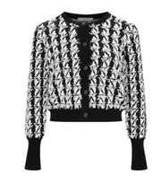 Black/White Houndstooth Textured Knit Sweater
