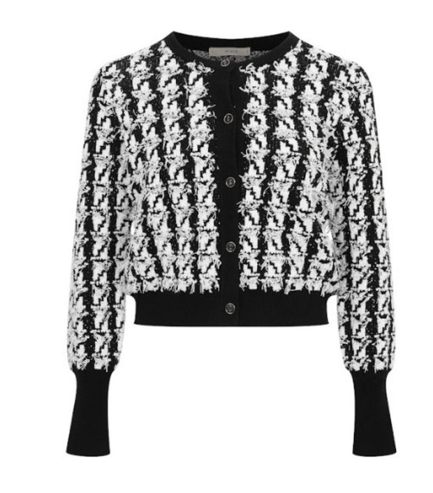 Black/White Houndstooth Textured Knit Sweater