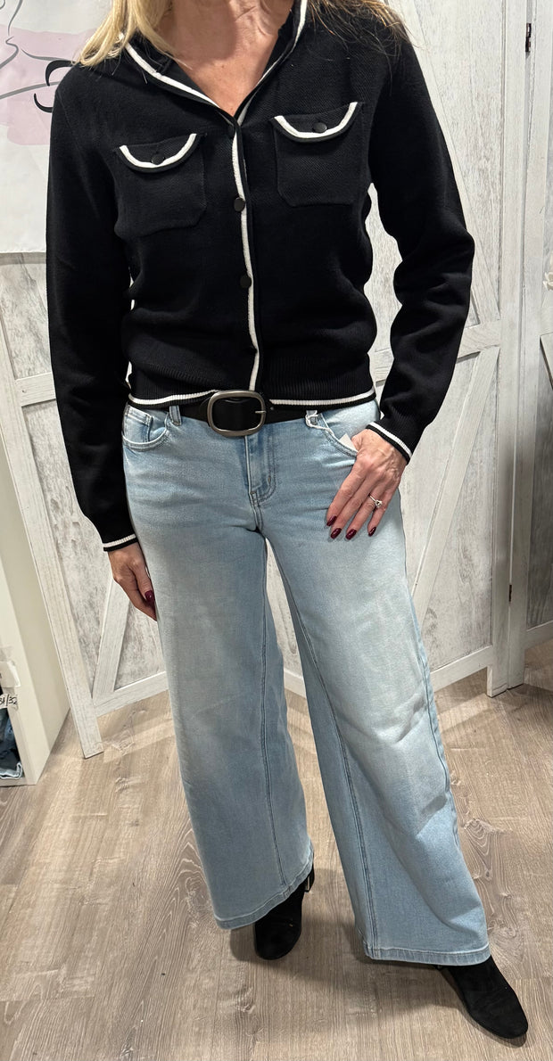 Black Hooded Flow Sweater With Contrast