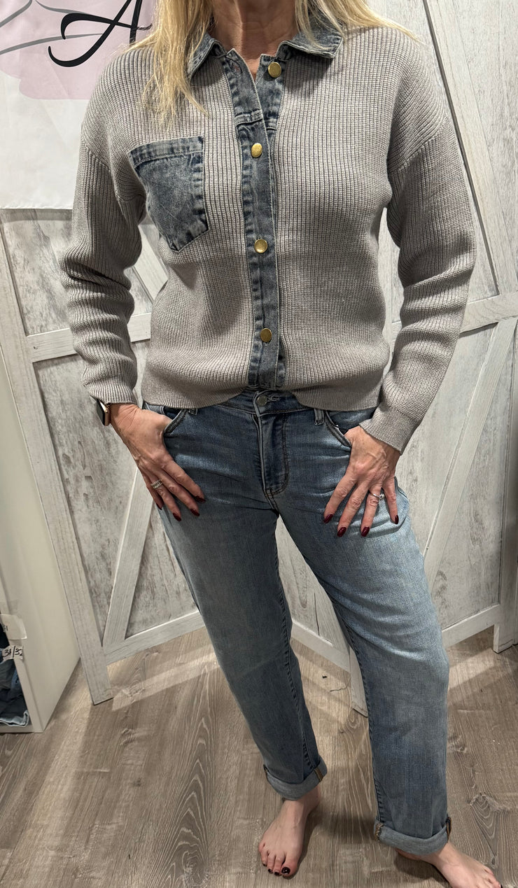 Grey/Denim Blue Ribbed Top