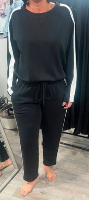 Black/Ivory Crewneck Scuba Pleather Sleeve Top- Matching Pants Available