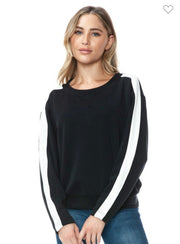 Black/Ivory Crewneck Scuba Pleather Sleeve Top- Matching Pants Available