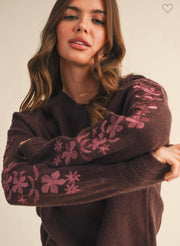 Solid Sweater With Floral Embroidered Sleeves- Available in Brown & Black