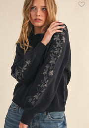 Solid Sweater With Floral Embroidered Sleeves- Available in Brown & Black