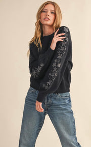 Solid Sweater With Floral Embroidered Sleeves- Available in Brown & Black