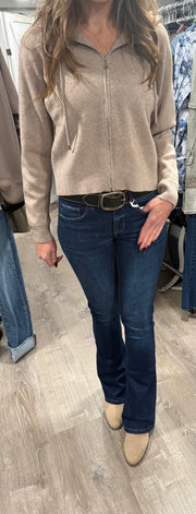 Taupe Zip Up Knit Hoodie