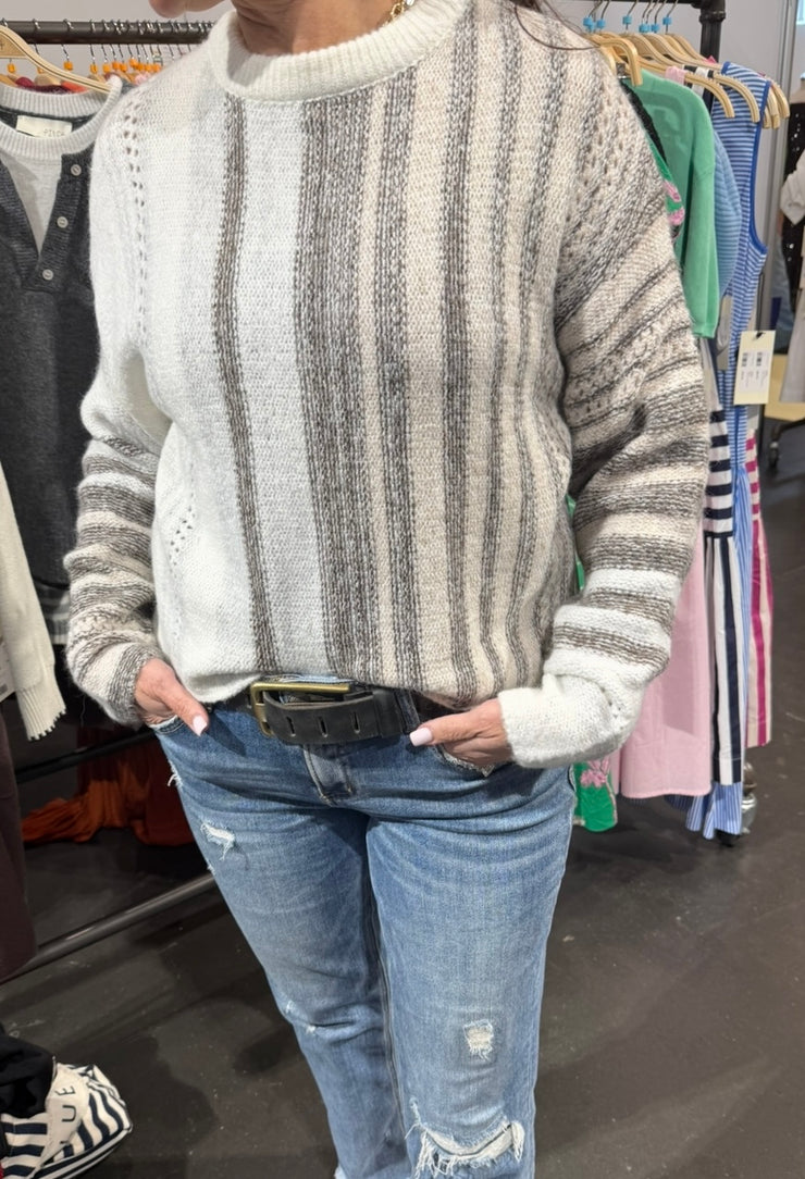 Ivory/Brown Multi Striped Knit Sweater