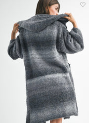 Gray Multi Hooded Cardigan With Pockets