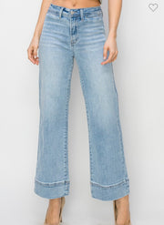 Light Wash High Rise Crop Wide Leg Jeans