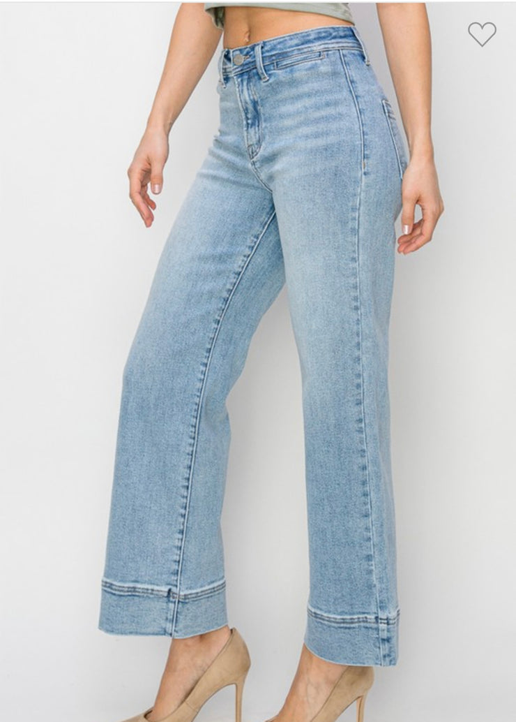 Light Wash High Rise Crop Wide Leg Jeans