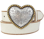 Western Heart Buckle Vintage Leather Belt- Available in Black or Cream