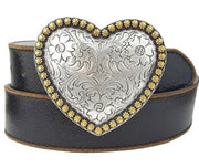 Western Heart Buckle Vintage Leather Belt- Available in Black or Cream