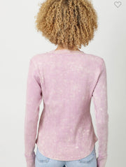 Pink Lavender Washed Thermal Henley Top- Available in Vintage Navy too