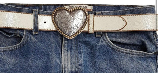Western Heart Buckle Vintage Leather Belt- Available in Black or Cream