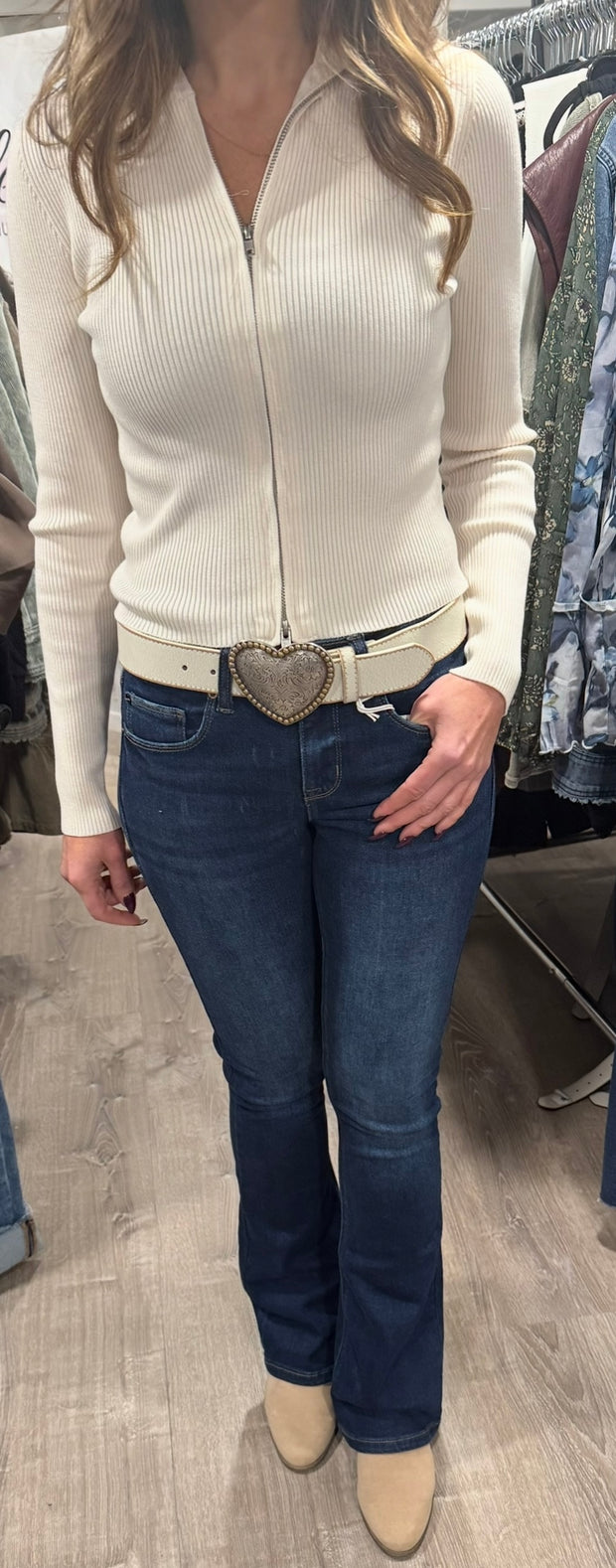 Western Heart Buckle Vintage Leather Belt- Available in Black or Cream