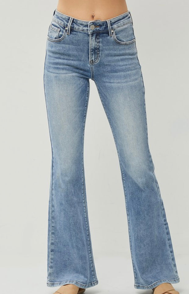 Mid Rise Basic Flare Jeans- no rips or distressing