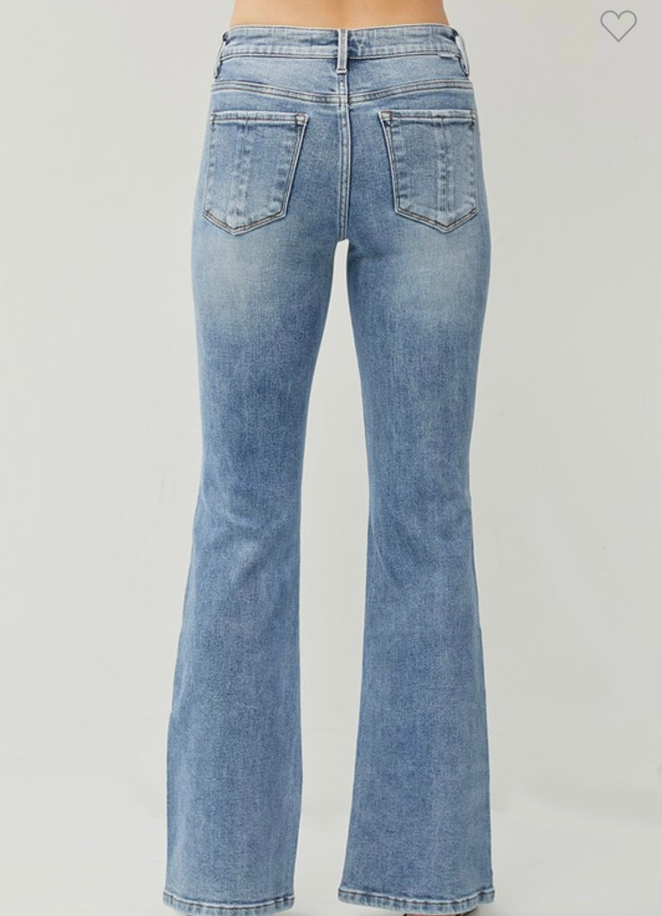 Mid Rise Basic Flare Jeans- no rips or distressing