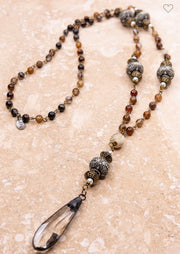 Marissa Necklace With Beads and Long Crystal Pendant