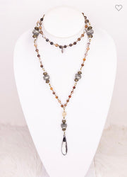 Marissa Necklace With Beads and Long Crystal Pendant