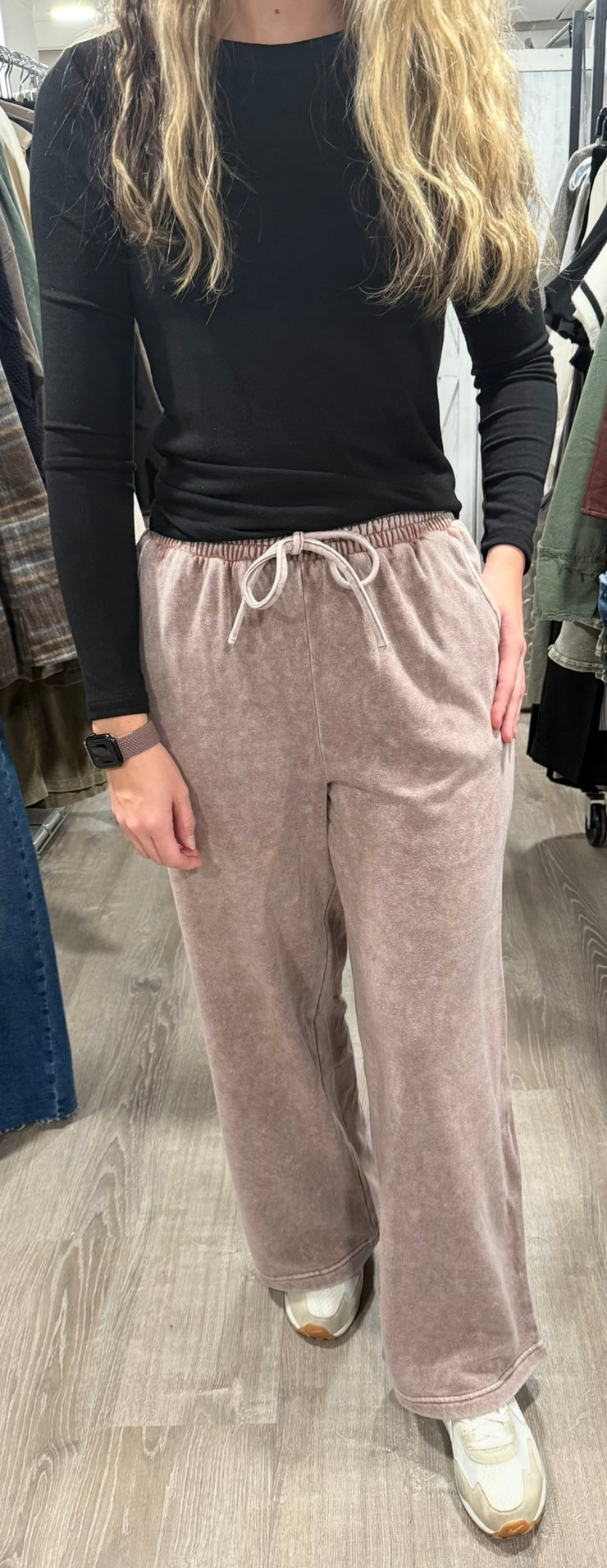 Washed Wide Leg Drawstring Lounge Pants- Available in 2 Colors
