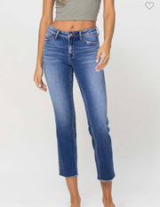 Mid Rise Crop Straight Jeans with No Rips