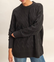 Oversized Cable Crew Neck Sweater- Available in Pink or Black