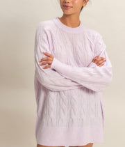 Oversized Cable Crew Neck Sweater- Available in Pink or Black