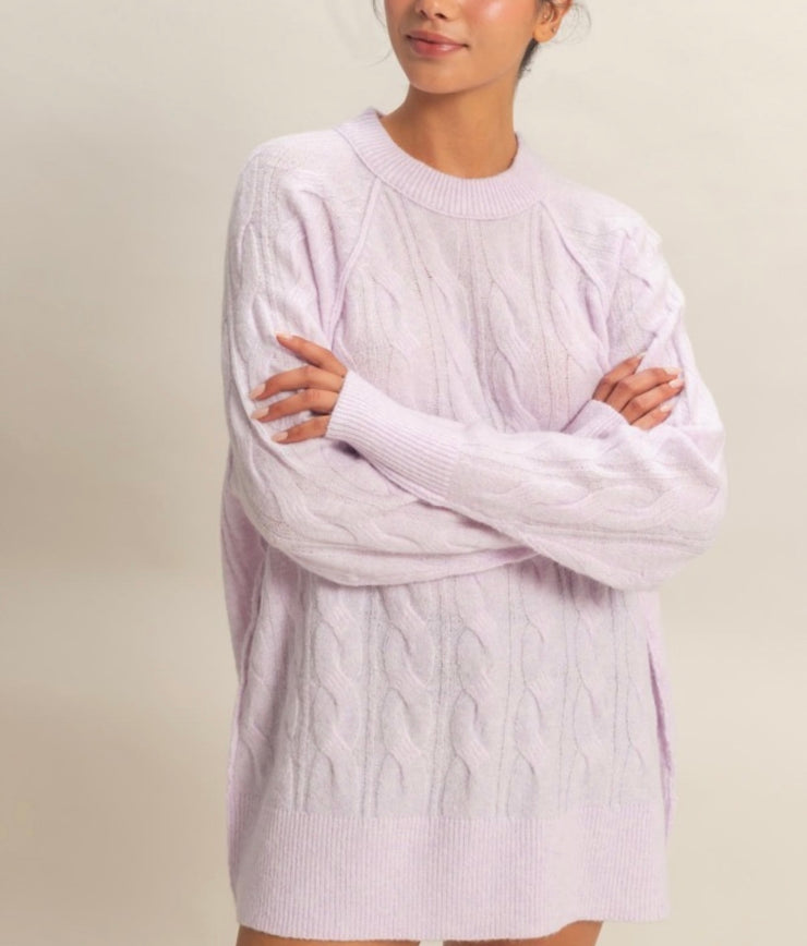 Oversized Cable Crew Neck Sweater- Available in Pink or Black