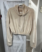 Super Soft Cropped Velour Hoodie Sweatshirt in Sand- Matching Pants Available