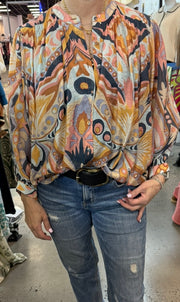 Printed Boho Button Down Blouse