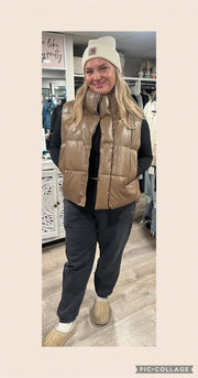 Mocha Oversized Sleeveless Zip Up Front Puffer Padded Vest