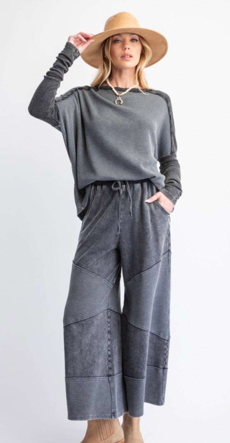 Black Washed Thermal Mix Knit Pant- Matching Top Available