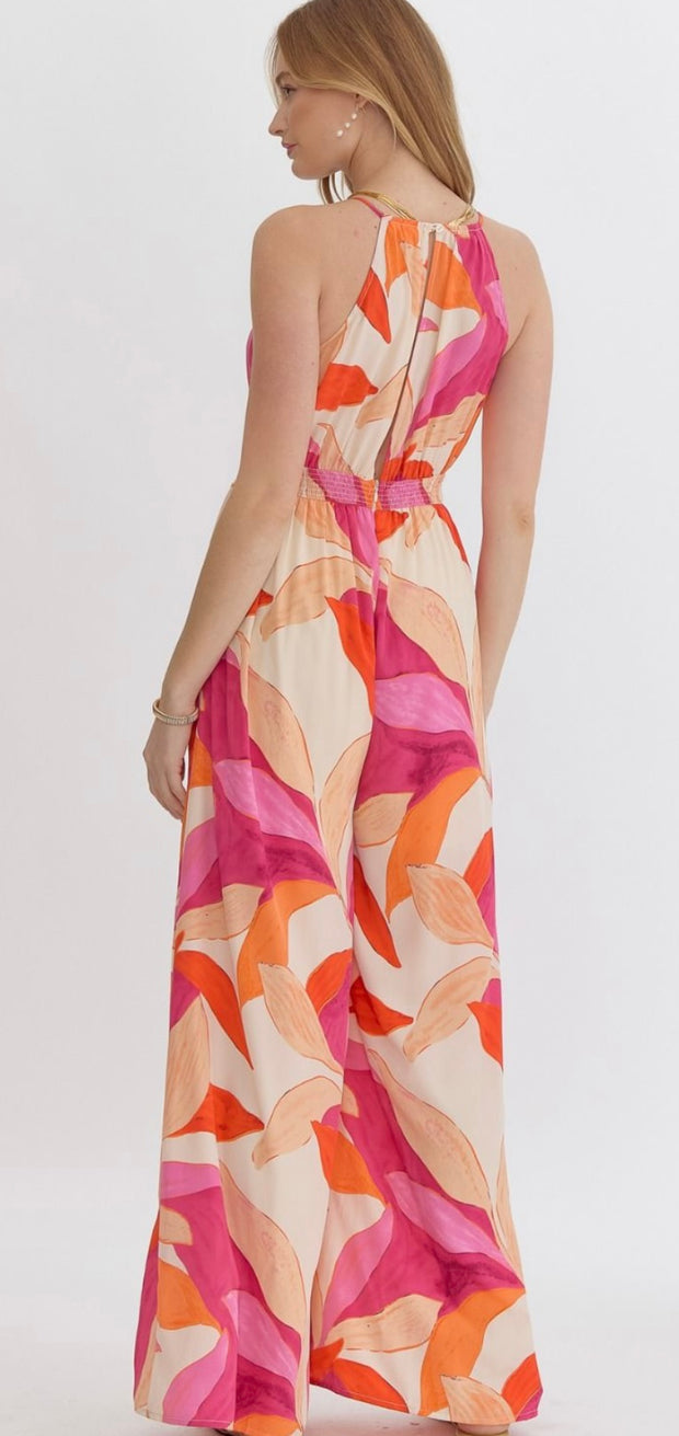 Pink Printed Halter Jumpsuit