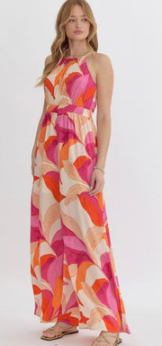 Pink Printed Halter Jumpsuit