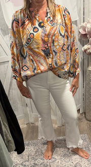 Printed Boho Button Down Blouse